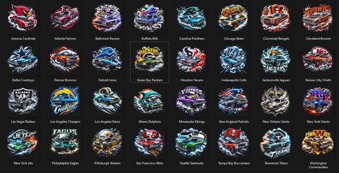 NFL Smoke Muscle Car Designs  (32 PNGs)