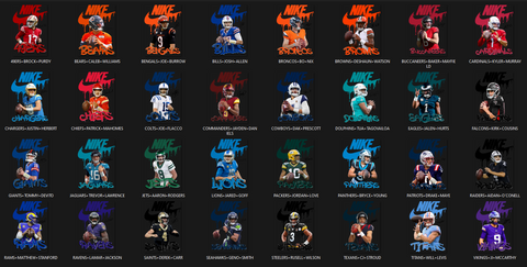 32+Swoosh Players Drip Football Teams Designs Bundle PNG