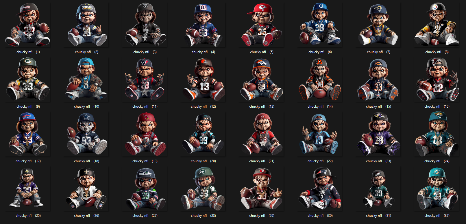 Chucky NFL  Style DESIGN 32 PNG Bundle