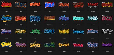 32 Graffiti Style NFL Designs PNG Bundle